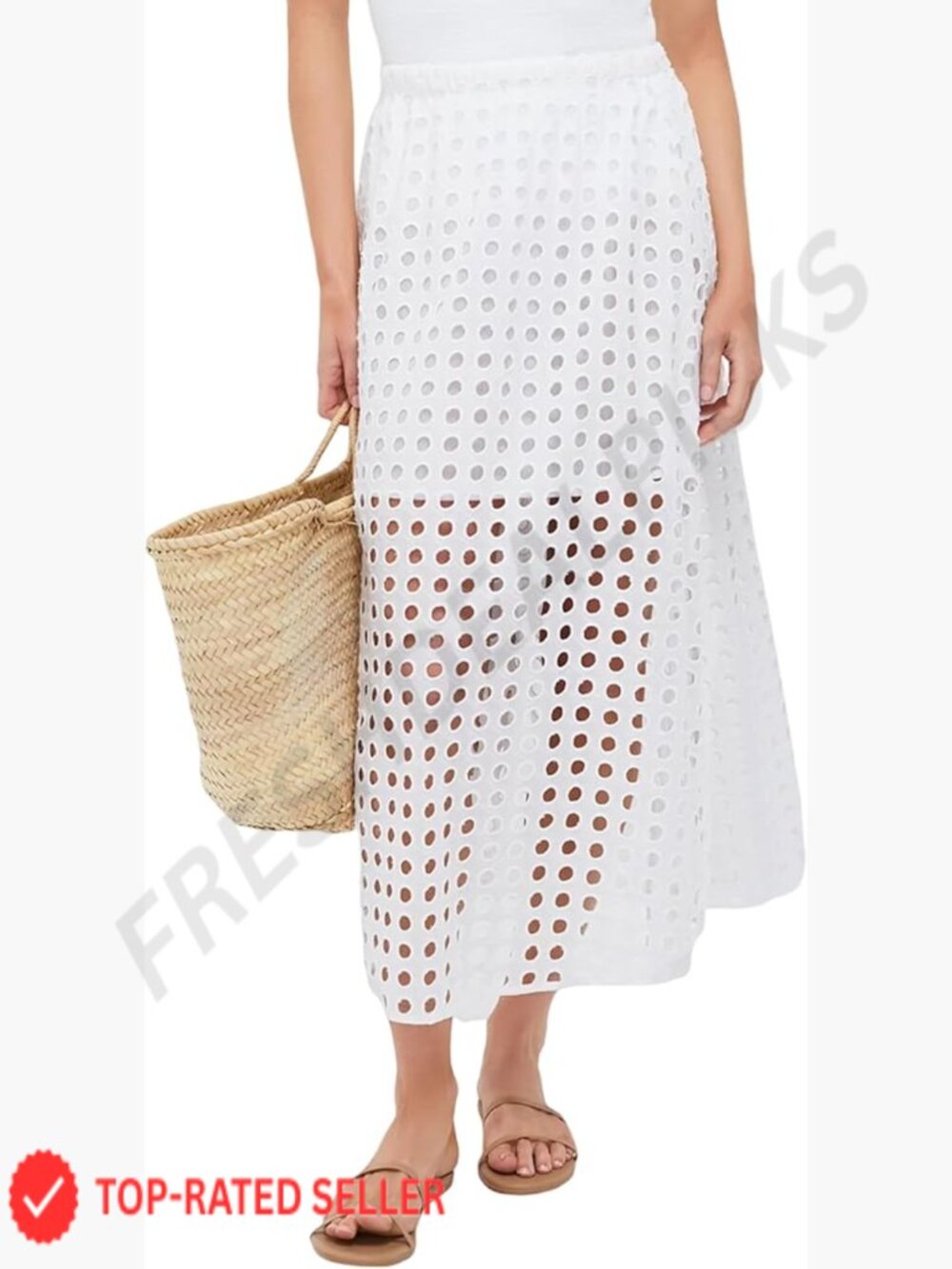 Cotton Eyelet Maxi Skirt With Slip Casual Beach Summer Long Skirt